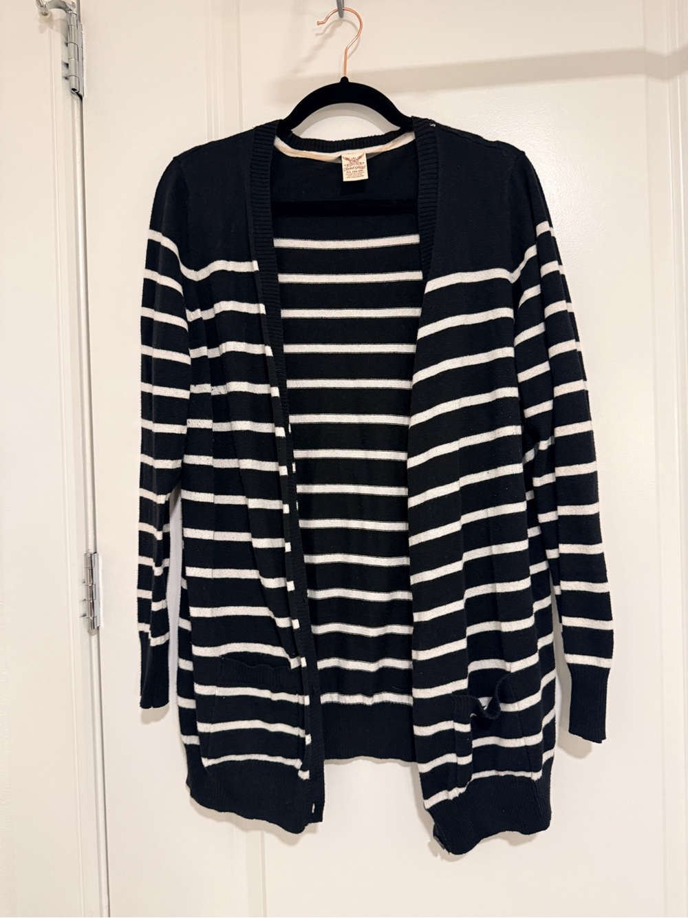 Faded Glory black and White Striped button up Cardigan